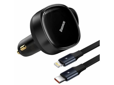  Автомобільний зарядний пристрій Baseus Enjoyment Retractable 2-in-1 Car Charger C+L 30W Black