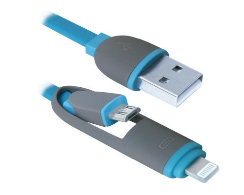 Дата кабель USB10-03BP USB - Micro USB/Lightning, blue, 1m Defender (87487)