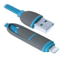 Дата кабель USB10-03BP USB - Micro USB/Lightning, blue, 1m Defender (87487)