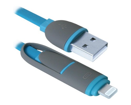 Дата кабель USB10-03BP USB - Micro USB/Lightning, blue, 1m Defender (87487)