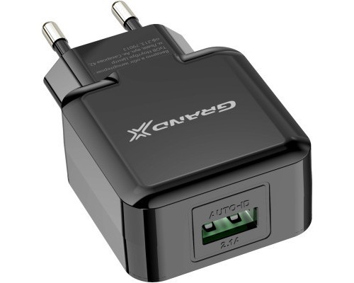 Зарядний пристрій Grand-X CH-03B (5V/2,1A) Black (CH-03B)