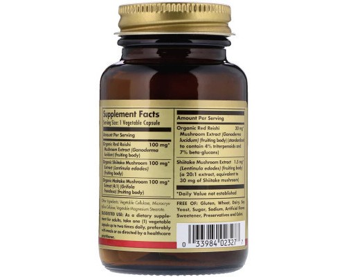 Трави Solgar Гриби Рейші, Шитаке та Мітаке, Reishi Shiitake Maitake, 50 к (SOL-02327)