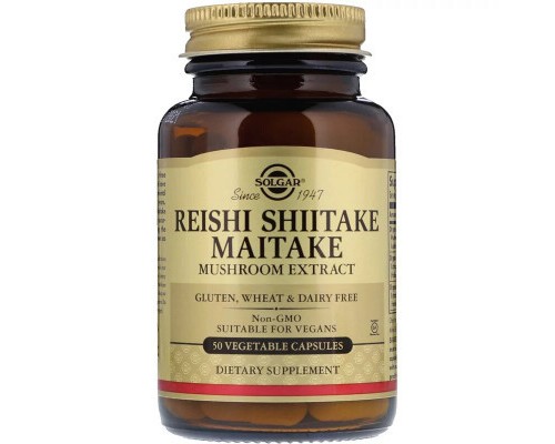 Трави Solgar Гриби Рейші, Шитаке та Мітаке, Reishi Shiitake Maitake, 50 к (SOL-02327)