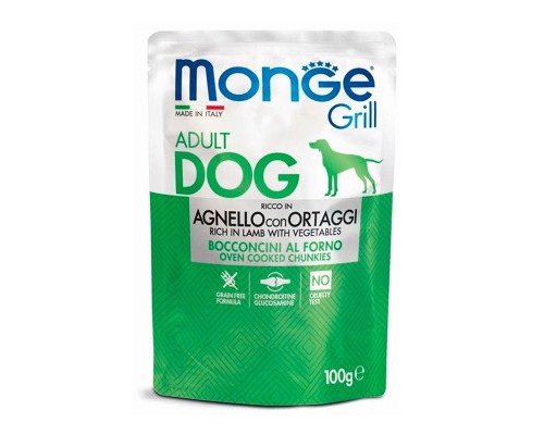 Вологий корм для собак Monge Dog Grill з ягням та овочами 100 г (8009470013161)