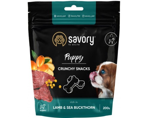 Ласощі для собак Savory для здорового росту цуценят, ягня і обліпиха 200 г (4820232631379)