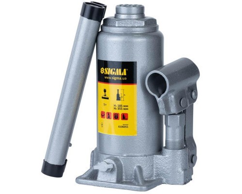 Домкрат Sigma гідравлічний пляшковий 5т H 185-355мм (6106051)
