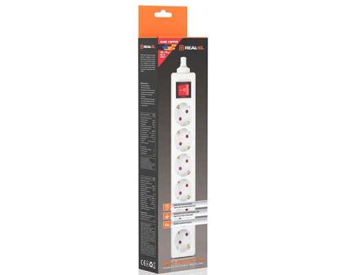 Мережевий фільтр живлення REAL-EL RS-6 Protect M 5m, white (EL122300035)