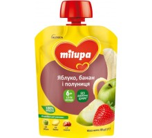 Дитяче пюре Milupa Яблуко, банан і полуниця з 6 місяців 80 г (6438091403587)
