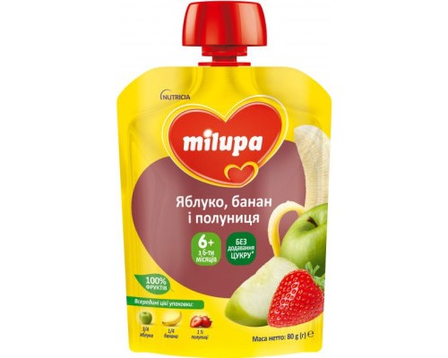 Дитяче пюре Milupa Яблуко, банан і полуниця з 6 місяців 80 г (6438091403587)