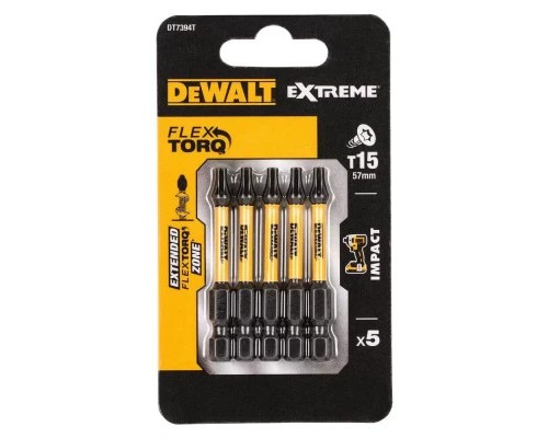 Набір біт DeWALT IMPACT TORSION, ударні, Torx, T15, L=57 мм, 5 шт (DT7394T)