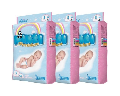 Підгузки Mimzi Premium S 3-6 кг 84 шт. 1 + 1 3 пачки (MDS3) (4820209800166)