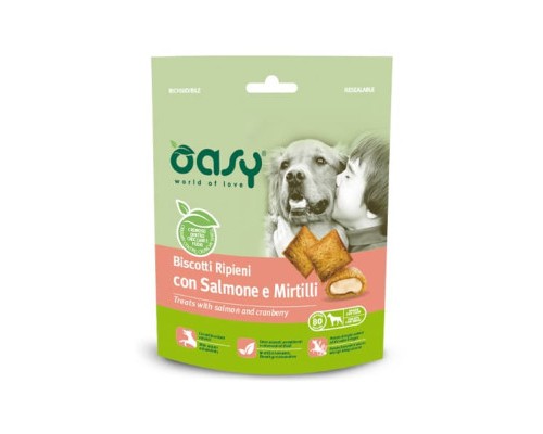 Ласощі для собак OASY TREATS Лосось та чорниця 80 г (8053017346229)