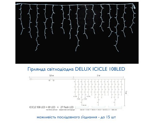 Гірлянда Delux ICICLE flash 108LED 2 х 1 м мульти / білий IP44 EN (90012949)