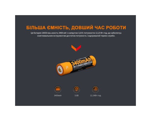 Акумулятор Fenix 18650 3400 mAh micro usb зарядка (ARB-L18-3400U) 