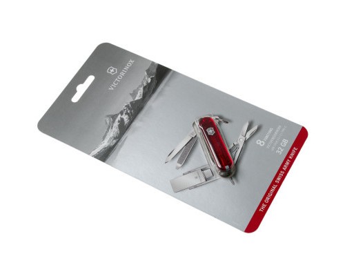 Ніж Victorinox VictorinoxWor 58 мм Прозорий червоний USB 3.0/3.1 32 Gb (4.6235.TG32B1)