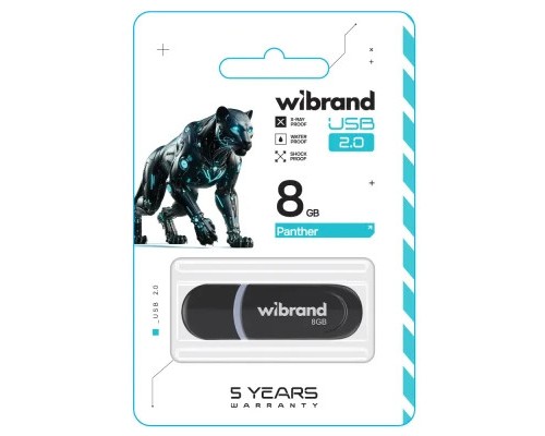 USB флеш накопичувач Wibrand 8GB Panther Black USB 2.0 (WI2.0/PA8P2B) 