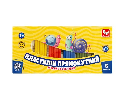 Пластилін Школярик Прямокутний 6 кольорів 140 г (303116001-UA)