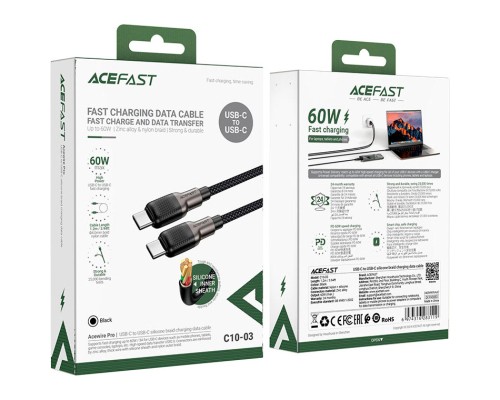 Дата кабель USB-C to USB-C 1.2m 3A silicone braid C10-03 Acefast (6974316283119)