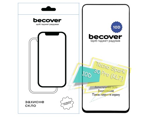 Скло захисне BeCover Tecno Spark 30 Pro (KL7) 10D Black (713166)