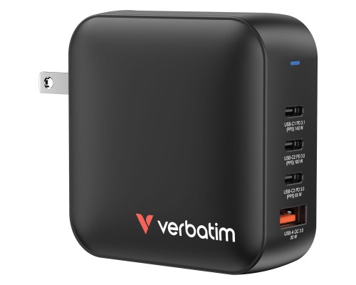 Зарядний пристрій Verbatim MiniGaN 165 W 4 ports (3xUSB-C/1xUSB-A) (32216)