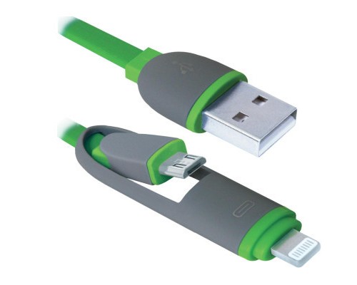 Дата кабель USB10-03BP USB - Micro USB/Lightning, green, 1m Defender (87489)