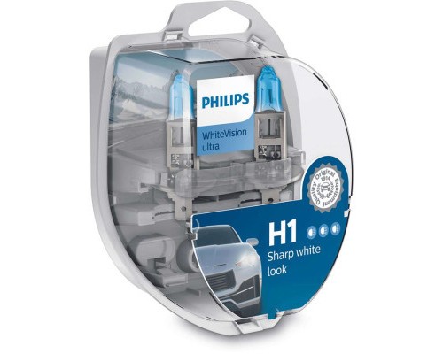 Автолампа Philips H1 WhiteVision Ultra +60%, 3700K, 2шт/блістер (12258WVUSM)
