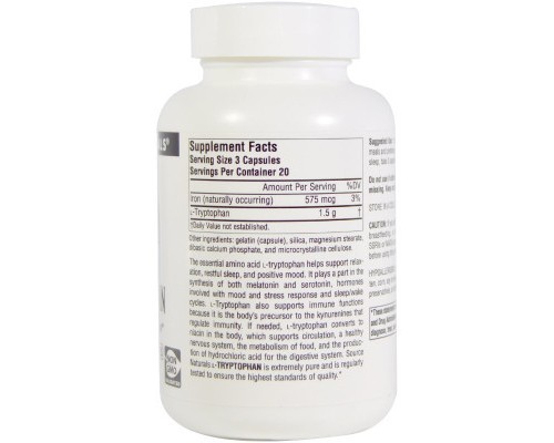 Амінокислота Source Naturals L-Триптофан 500мг, 60 капсул (SNS-01984) 