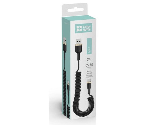 Дата кабель USB 2.0 AM to Type-C 1.0m spiral black ColorWay (CW-CBUC051-BK)