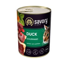 Вологий корм для кішок Savory Cat Can Adult для вибагливих котів (качка) 400 г (4820232630624)