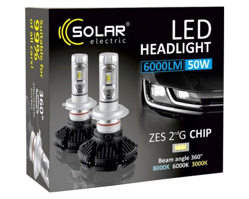 Автолампа SOLAR H4 12/24V 6000Lm 50W ZES Chip (8804)