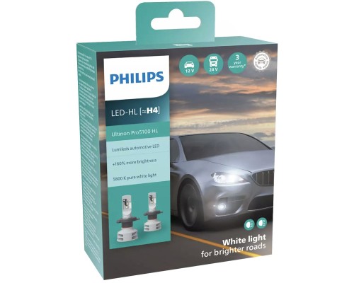 Автолампа Philips LED H4 11342U51Х2 12/24V Ultinon Pro5100 +160 (74242)