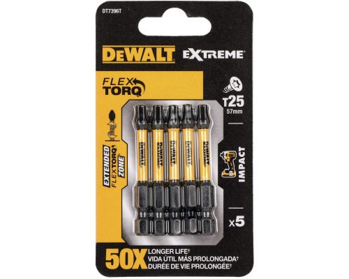 Набір біт DeWALT IMPACT TORSION, ударні, Torx, T25, L=57 мм, 5 шт (DT7396T)
