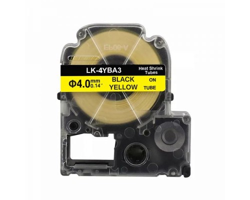 Стрічка для принтера етикеток UKRMARK трубка термозбіжна сумісна з LK4YBA3, 4мм х 2,5м, black on yellow (900406)