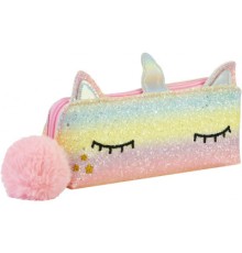 Пенал Cool For School 1 відділення з блискітками та помпоном Рожевий (CF6636-pink)