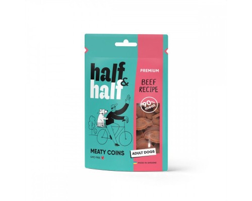 Ласощі для собак Half&Half у формі м'ясних монеток з яловичиною 100 г (4823082431816)