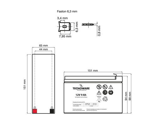 Батарея до ДБЖ TECNOWARE 12V-9Ah (EACPE12V09ATWP) 