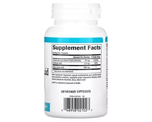 Вітамінно-мінеральний комплекс Natural Factors Альфа-ліпоєва кислота з вітамінами B1 та B2, 600 мг, Alpha-Lipoic (NFS-02102)