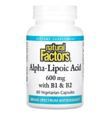Вітамінно-мінеральний комплекс Natural Factors Альфа-ліпоєва кислота з вітамінами B1 та B2, 600 мг, Alpha-Lipoic (NFS-02102)