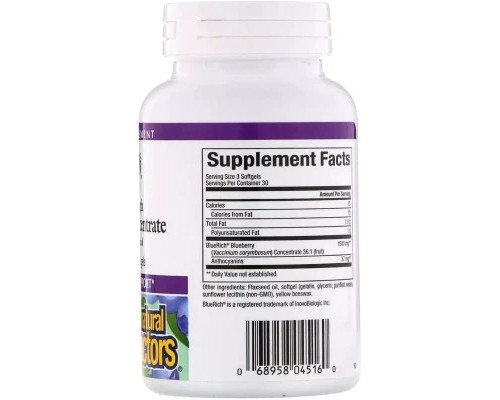 Трави Natural Factors Концентрат Чорниці, 500 мг, BlueRich, Super Strength, 90 капсул (NFS-04516)