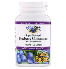 Трави Natural Factors Концентрат Чорниці, 500 мг, BlueRich, Super Strength, 90 капсул (NFS-04516)