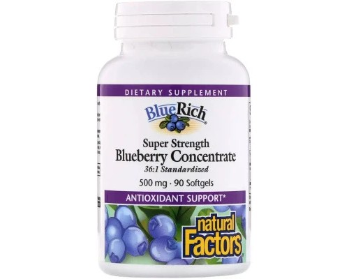Трави Natural Factors Концентрат Чорниці, 500 мг, BlueRich, Super Strength, 90 капсул (NFS-04516)
