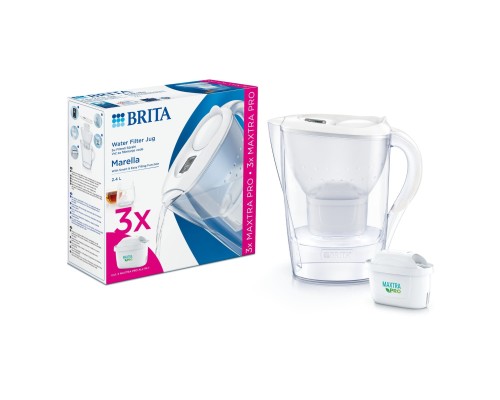 Фільтр-глечик Brita Marella Memo MXPro 2.4л (1.4л води) з фільтр-картриджем 3шт, білий (1052791)