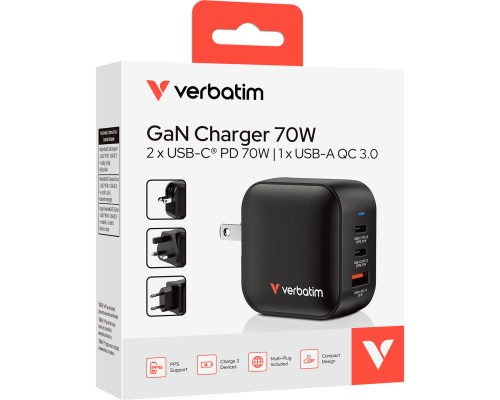 Зарядний пристрій Verbatim MiniGaN 70 W 3 ports (2xUSB-C/1xUSB-A) (32229)