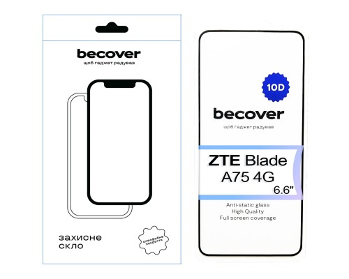 Скло захисне BeCover ZTE Blade A75 4G 10D Black (713578)