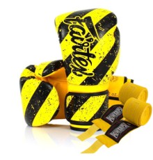 Боксерські рукавички Fairtex BGV14Y Yellow/Black 14 унцій (бинти в комплекті) (BGV14Y_14oz_Yellow/Black)