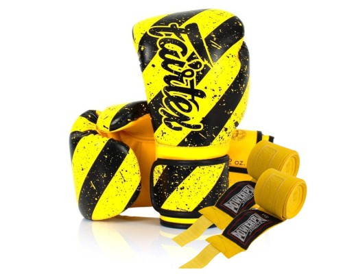 Боксерські рукавички Fairtex BGV14Y Yellow/Black 14 унцій (бинти в комплекті) (BGV14Y_14oz_Yellow/Black)