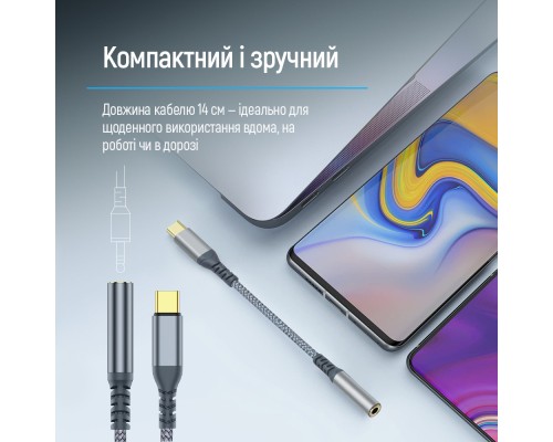 Перехідник USB-C to 3.5mm F 0.14m gray ColorWay (CW-AD-CJ)