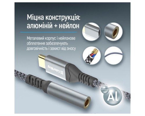 Перехідник USB-C to 3.5mm F 0.14m gray ColorWay (CW-AD-CJ)