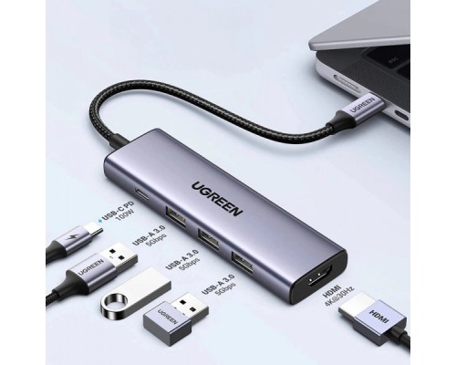 Порт-реплікатор Ugreen Dock CM511 5in1 USB3.1 Type-C --> HDMI 60Hz/3xUSB-А 3.0/Type-C/PD 100W (15597)