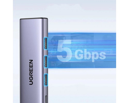 Порт-реплікатор Ugreen Dock CM511 5in1 USB3.1 Type-C --> HDMI 60Hz/3xUSB-А 3.0/Type-C/PD 100W (15597)